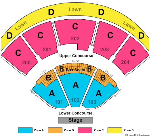Shoreline Amphitheatre - CA End Stage Zone Seating Chart